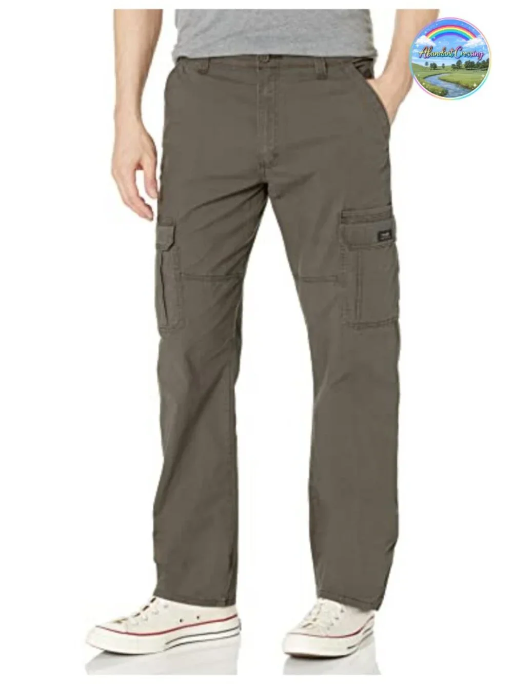 Men's Relaxed Fit Stretch Cargo Pants, 6 Pockets, Straight Leg, Beige, Size